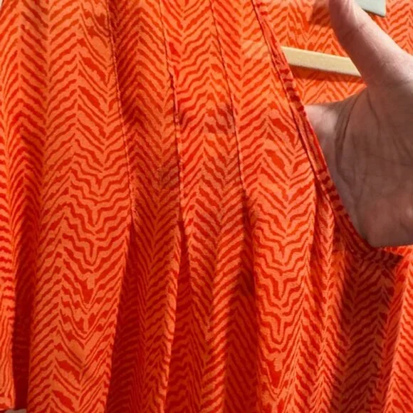 Anthropologie Maeve Women Top Button Front Silk Blouse Herringbone Orange Medium - Picture 6 of 7